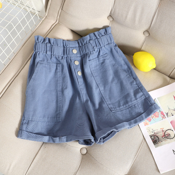 Къси дамски панталони с висока талия и джобове в няколко цвята