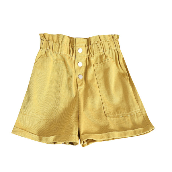 Къси дамски панталони с висока талия и джобове в няколко цвята