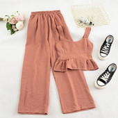 Μοντέρνο γυναικείο φσετ - αμάνικο και παντελόνι σε τρία χρώματα