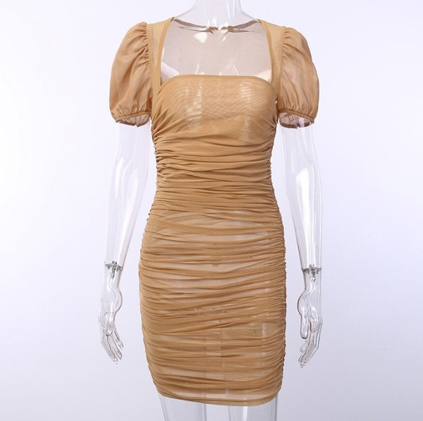 Stílusos női ruha Vékony modell rövid ujjú barna színben