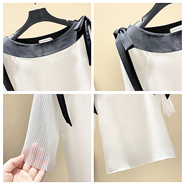 Γυναικεία μπλούζα με λαιμόκοψη και  κορδόνια σε δύο χρώματα