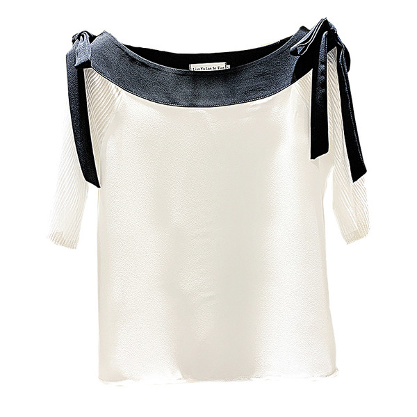 Γυναικεία μπλούζα με λαιμόκοψη και  κορδόνια σε δύο χρώματα