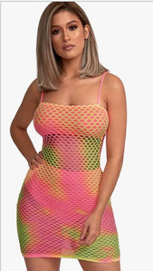 Γυναικείο φόρεμα με λεπτές λωρίδες σε πράσινο και ροζ χρώμα