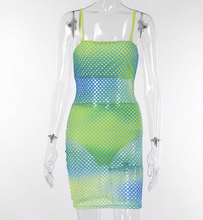 Γυναικείο φόρεμα με λεπτές λωρίδες σε πράσινο και ροζ χρώμα