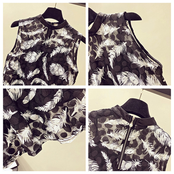 Női alkalmi akasztófelső fekete színben és két mintával