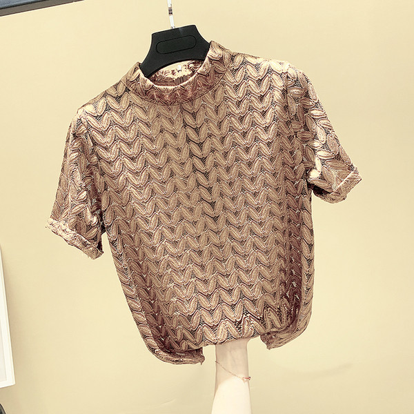 Bluza de dama eleganta cu maneca scurta si dantela in doua culori