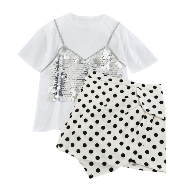 HIT Κομψό και μοντέρνο γυναικείο σετ μπλουζάκι και φούστα σε δύο χρώματα