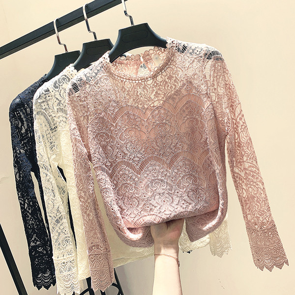 Γυναικεία κομψή μπλούζα με μακριά μανίκια δαντέλας σε τρία χρώματα