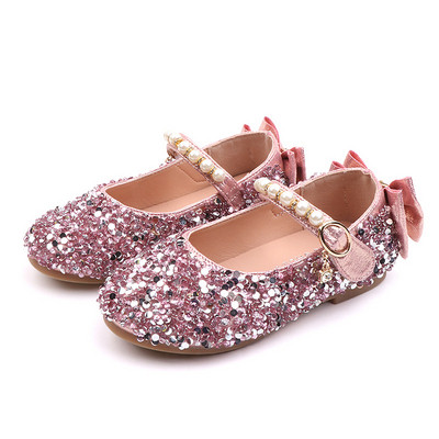 Модерни детски обувки в три цвята с камъни и перли