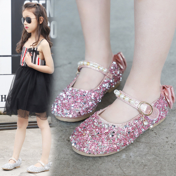 Pantofi moderni pentru copii in trei culori cu pietre si perle