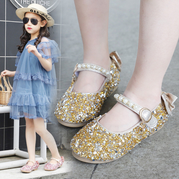 Pantofi moderni pentru copii in trei culori cu pietre si perle