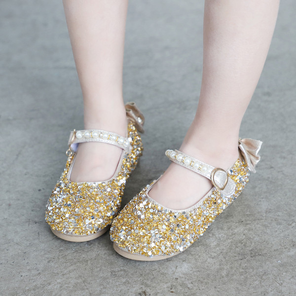 Pantofi moderni pentru copii in trei culori cu pietre si perle