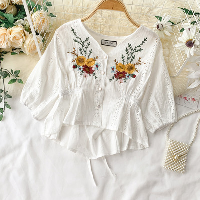 Camasa scurta de dama eleganta cu broderie in mai multe culori