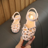 Sandale pentru copii alb și roz cu elemente metalice-pentru fete