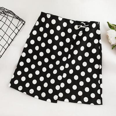 Дамска стилна пола-панталон на точки с висока талия в няколко цвята 
