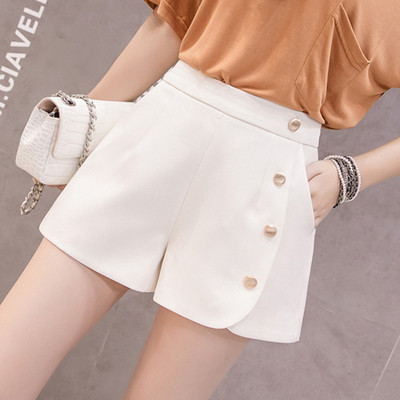 Дамски къси елегантни панталони с копчета в бял и черен цвят