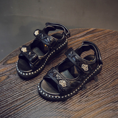 Sandale pentru copii alb și negru cu pietre-pentru fete