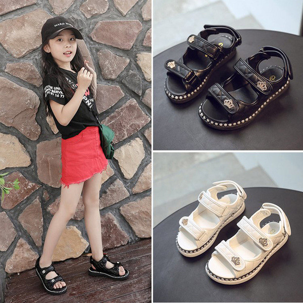 Sandale pentru copii alb și negru cu pietre-pentru fete