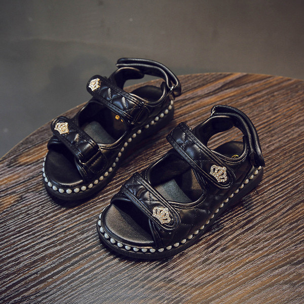 Sandale pentru copii alb și negru cu pietre-pentru fete