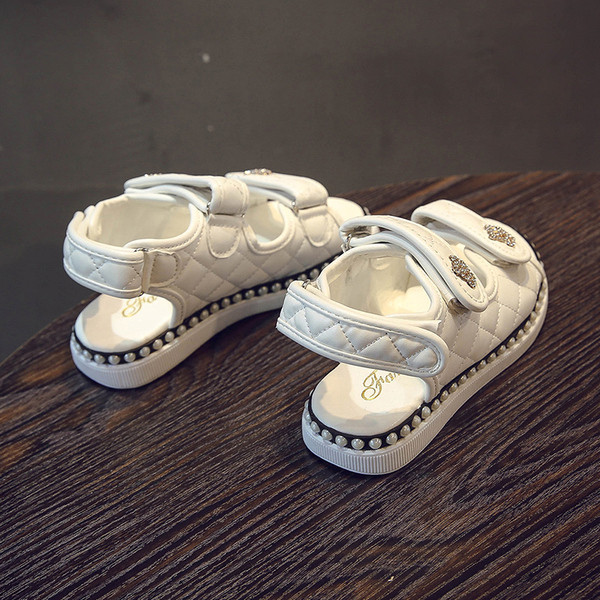 Sandale pentru copii alb și negru cu pietre-pentru fete