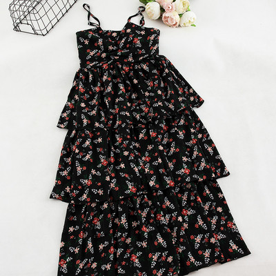 Καλοκαιρινό γυναικείο φόρεμα με λεπτές λωρίδες και floral πριντ