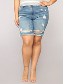 Ежедневни дамски дънки с разкъсани мотиви и джобове и син цвят