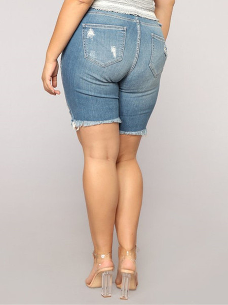 Ежедневни дамски дънки с разкъсани мотиви и джобове и син цвят