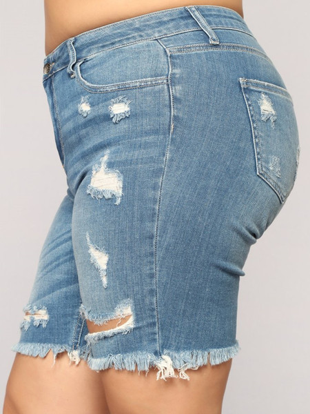 Ежедневни дамски дънки с разкъсани мотиви и джобове и син цвят