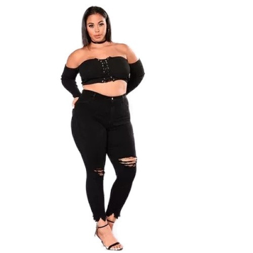 Blugi de dama moderni in negru cu motive rupte