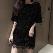 Rochie de dama model lat cu efect stralucitor in negru