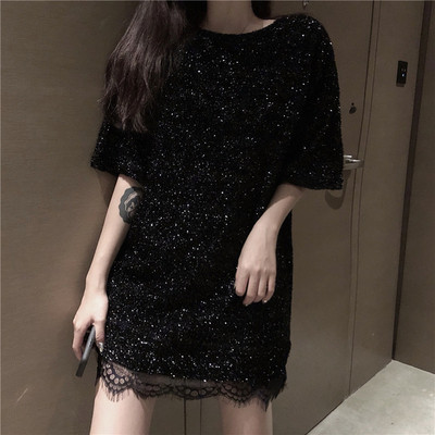 Rochie de dama model lat cu efect stralucitor in negru