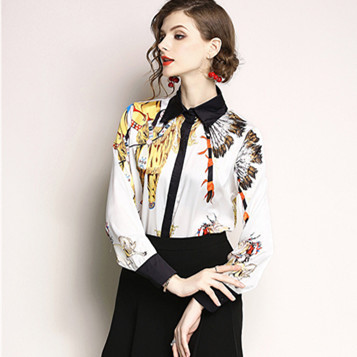 Cămașă elegantă de damă, cu mânecă lungă, cu imprimeu