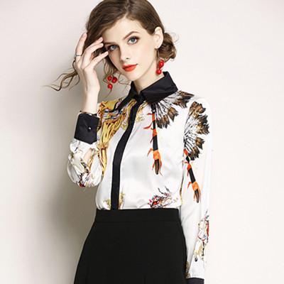 Cămașă elegantă de damă, cu mânecă lungă, cu imprimeu