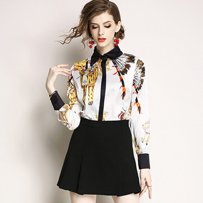 Cămașă elegantă de damă, cu mânecă lungă, cu imprimeu