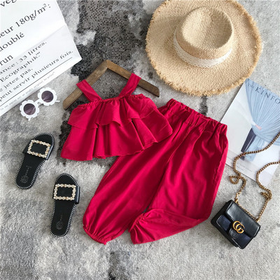 Set copii modern pentru fete in doua parti in rosu