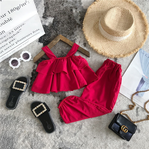 Set copii modern pentru fete in doua parti in rosu