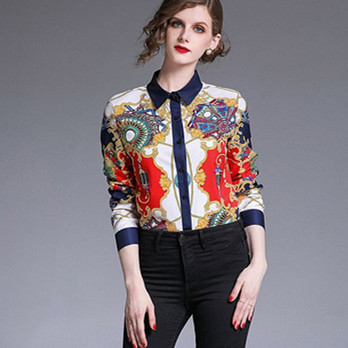 Cămașă modernă de damă cu mâneci lungi și imprimeu interesant