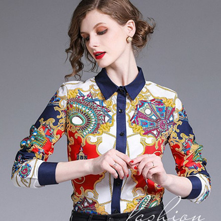 Cămașă modernă de damă cu mâneci lungi și imprimeu interesant