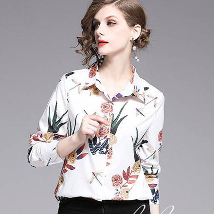 Elegáns női ing, hosszú ujjal és virágmintával