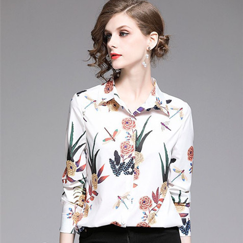 Elegáns női ing, hosszú ujjal és virágmintával