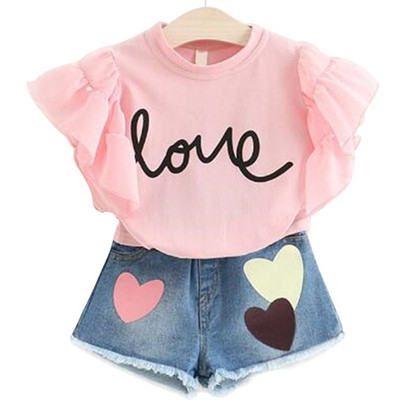 Модерен детски комплект блуза и панталони с апликация за момичета