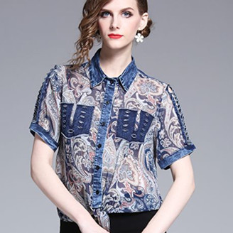 Cămașă modernă de șifon de damă cu motive rupte