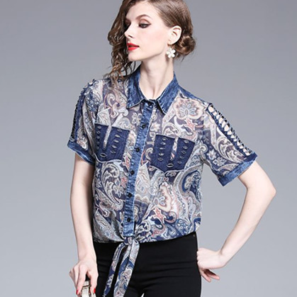 Cămașă modernă de șifon de damă cu motive rupte