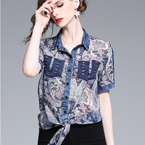 Cămașă modernă de șifon de damă cu motive rupte