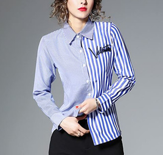 Cămașă de damă în dungi, cu mâneci lungi și broderie