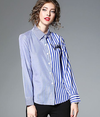 Cămașă de damă în dungi, cu mâneci lungi și broderie