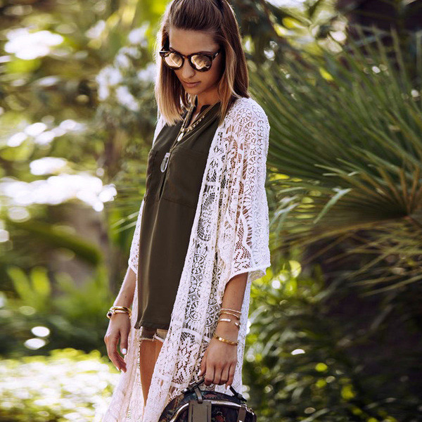 Női csipke pareo rojtokkal, fehér színben