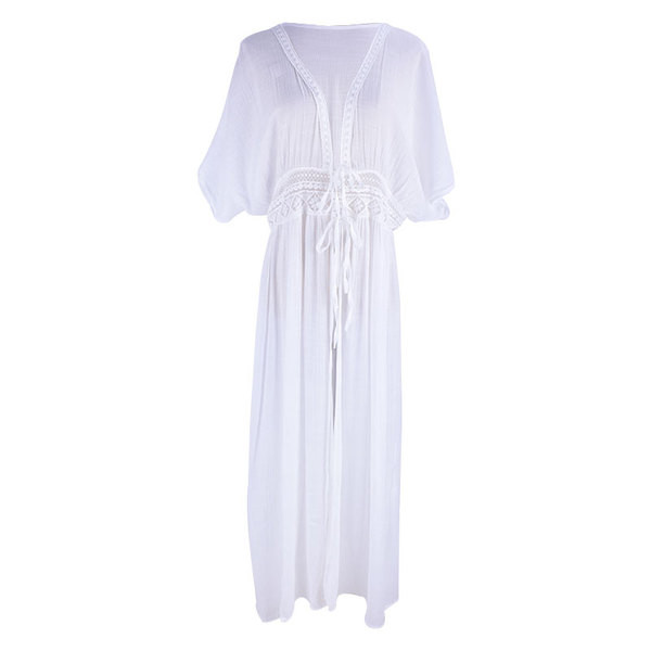 Κομψό μακρύ μοντέλο γυναικείο παρεό με μαύρους και λευκούς δεσμούς