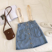 Fusta de dama moderna din denim cu bretele in albastru