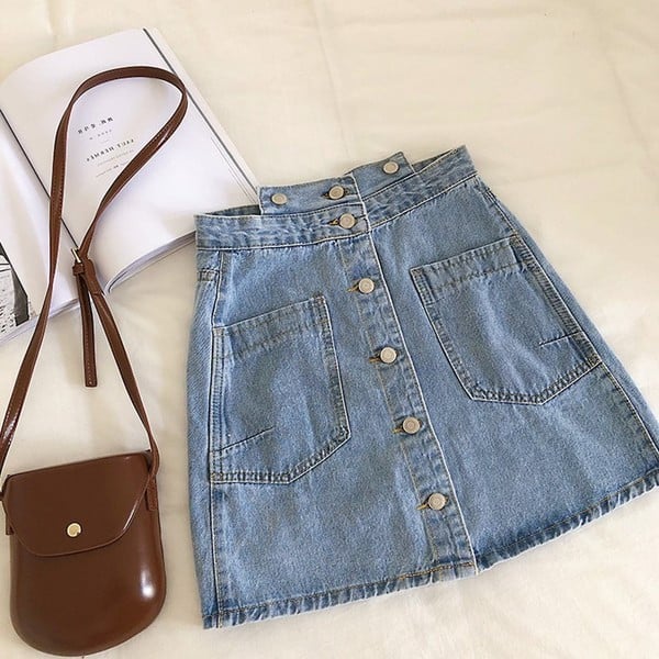 Fusta de dama moderna din denim cu bretele in albastru